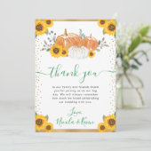 グリーンと金ゴールドフローラカボチャ秋の結婚式 サンキューカード (スタンド正面)