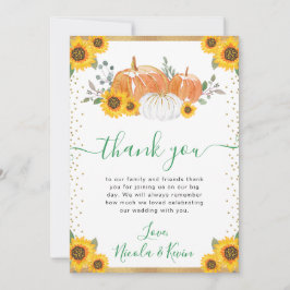 グリーンと金ゴールドフローラカボチャ秋の結婚式 サンキューカード
