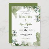 グリーンと金ゴールドフローララグジュアリー結婚式招待状 招待状 (正面/裏面)