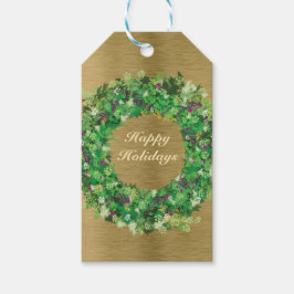 グリーンと金ゴールドホリデーリース ギフトタグ