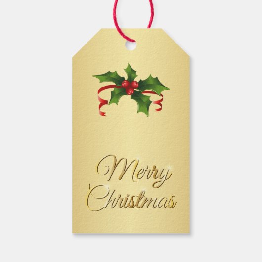 グリーンと金ゴールドホリーメリークリスマス ギフトタグ (裏面)