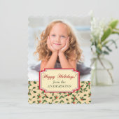 グリーンと金ゴールドホリー縁どテンプレートクリスマス シーズンカード (スタンド正面)