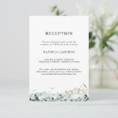 グリーンと金ゴールドマウンテンウェディングレセプションカード エンクロージャーカード (スタンド正面)