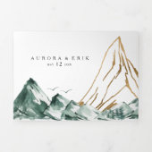 グリーンと金ゴールドマウンテンオールインワントリフォールド 三つ折り招待状 (カバー)