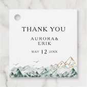 グリーンと金ゴールドマウンテンサンキューメッセージカード フェイバータグ (正面)