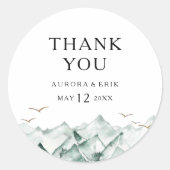 グリーンと金ゴールドマウンテンサンキューユー結婚式の引き出物 ラウンドシール (正面)