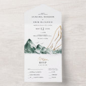 グリーンと金ゴールドマウンテンシールと送信 オールインワン招待状 (内側)