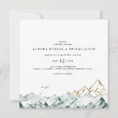 グリーンと金ゴールドマウンテンスクエア結婚式招待状 招待状 (正面)