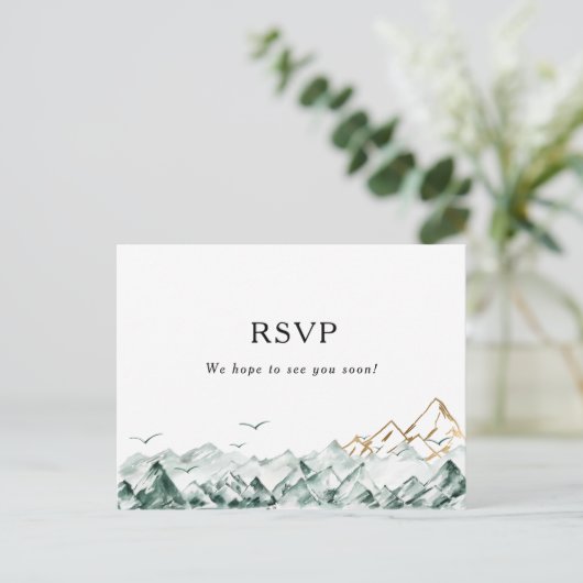 グリーンと金ゴールドマウンテンソングリクエストRSVPポストカード ポストカード (スタンド正面)
