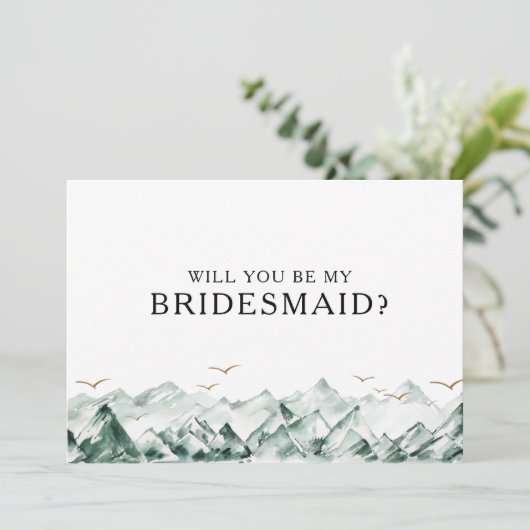 グリーンと金ゴールドマウンテンブライドメイド提案カード 招待状 (スタンド正面)