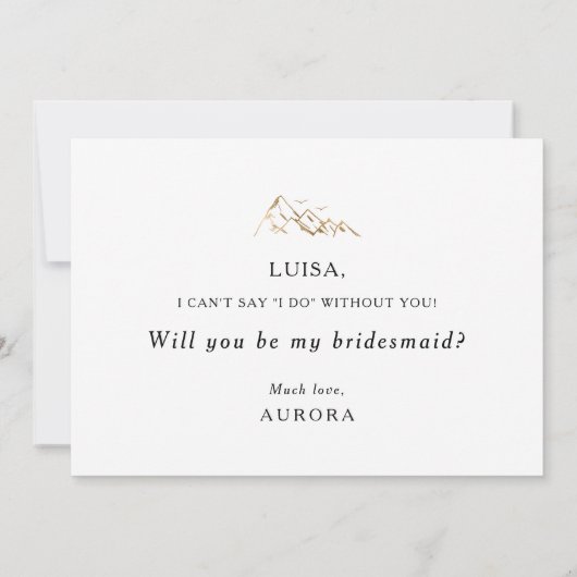グリーンと金ゴールドマウンテンブライドメイド提案カード 招待状 (裏面)