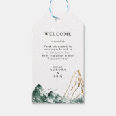 グリーンと金ゴールドマウン結婚テンのウェルカムギフトラベル ギフトタグ (正面)