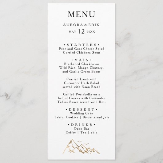 グリーンと金ゴールドマウン結婚テンのディナーメニュー メニュー (正面)