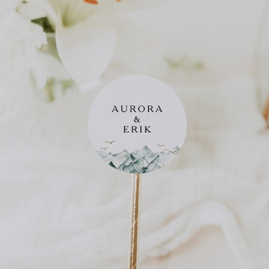 グリーンと金ゴールドマウン結婚テン封筒用シール ラウンドシール