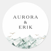 グリーンと金ゴールドマウン結婚テン封筒用シール ラウンドシール (正面)