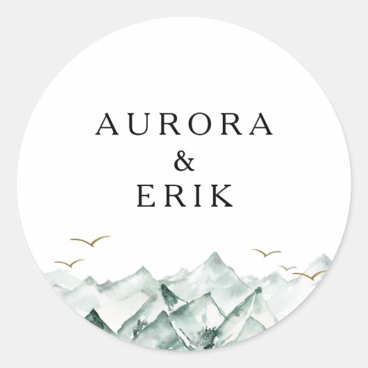 グリーンと金ゴールドマウン結婚テン封筒用シール ラウンドシール (正面)