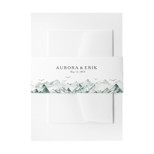 グリーンと金ゴールドマウン結婚テン 招待状ベリーバンド (正面例)