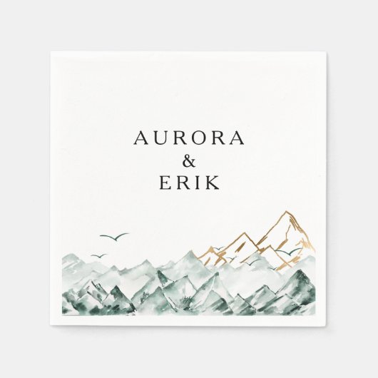 グリーンと金ゴールドマウン結婚トナプキン スタンダードカクテルナプキン (正面)