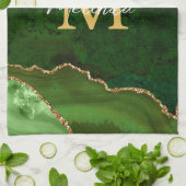 グリーンと金ゴールドマーブルゲート キッチンタオル (折り畳み)