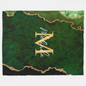 グリーンと金ゴールドマーブルゲート フリースブランケット (正面(横))