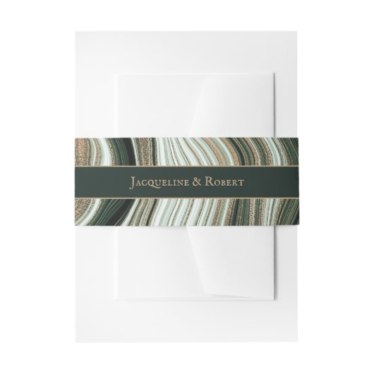 グリーンと金ゴールドマーブル結婚ズ 招待状ベリーバンド (正面例)