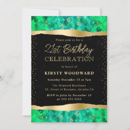 グリーンと金ゴールドマーメイドはかりで測21歳の誕生日 招待状