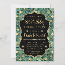 グリーンと金ゴールドマーメイドフレはかりで測ーム誕生日 招待状