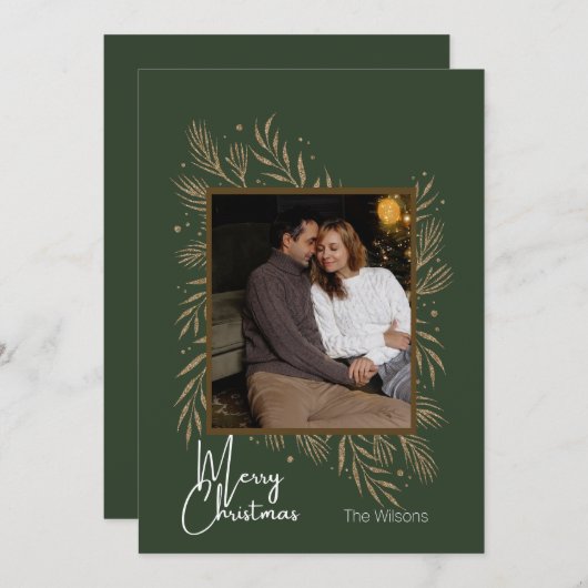 グリーンと金ゴールドミニマリストのクリスマスカード シーズンカード (正面/裏面)