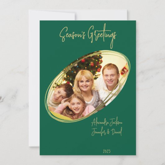 グリーンと金ゴールドミニマルシーズンのグリーティングクリスマス シーズンカード (正面)