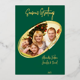 グリーンと金ゴールドミニマルシーズンのグリーティングクリスマス 箔シーズンカード