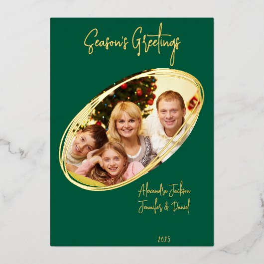 グリーンと金ゴールドミニマルシーズンのグリーティングクリスマス 箔シーズンカード (正面)