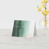 グリーンと金ゴールドモダンの水の色ありがグラデーションとう カード (黄色い花)