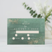 グリーンと金ゴールドモダンの水彩結婚式RSVP エンクロージャーカード (スタンド正面)