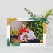 グリーンと金ゴールドモダンハッピーホリデー写真 シーズンカード (スタンド正面)