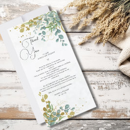 グリーンと金ゴールドユーカリの結婚水彩色 サンキューカード