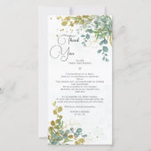 グリーンと金ゴールドユーカリの結婚水彩色 サンキューカード (正面)