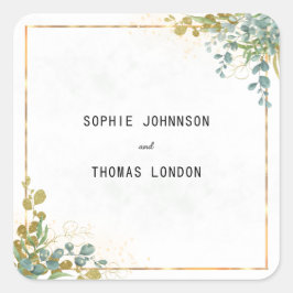 グリーンと金ゴールドユーカリの結婚水彩色 スクエアシール