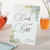 グリーンと金ゴールドユーカリの結婚水彩色 台座サイン (インサイチュ)