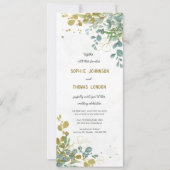 グリーンと金ゴールドユーカリの結婚水彩色 招待状 (正面)