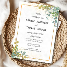 グリーンと金ゴールドユーカリの結婚水彩色