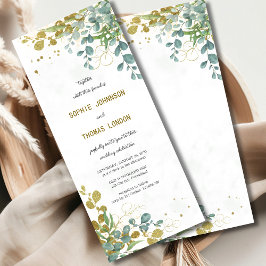 グリーンと金ゴールドユーカリの結婚水彩色 招待状