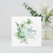 グリーンと金ゴールドユーカリの緑のブライダルシャワー 招待状 (スタンド正面)