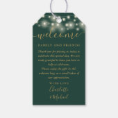 グリーンと金ゴールドライト結婚式の引き出物ウェルカムバスケット ギフトタグ (正面)