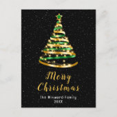 グリーンと金ゴールドリボンツリーメリークリスマス シーズンポストカード (正面)