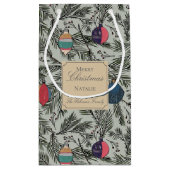 グリーンと金ゴールドヴィンテージクリスマスオーナメントパインベリー スモールペーパーバッグ (裏面)