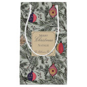 グリーンと金ゴールドヴィンテージクリスマスオーナメントパインベリー スモールペーパーバッグ (正面)