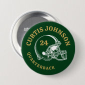 グリーンと金ゴールドヴィンテージサッカーヘルメット名前をカスタムする 缶バッジ (正面&裏面)