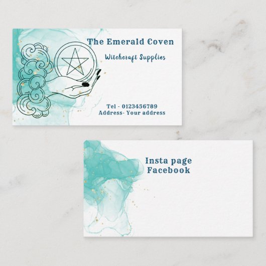 グリーンと金ゴールド星形五角形ウィッチクラフト名刺 名刺 (正面/裏面)
