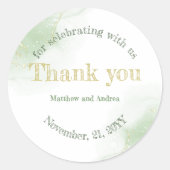 グリーンと金ゴールド書道結婚の皆様へ ラウンドシール (正面)