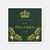 グリーンと金ゴールド王室のクラウン結婚ズ・ナプキン スタンダードカクテルナプキン (正面)